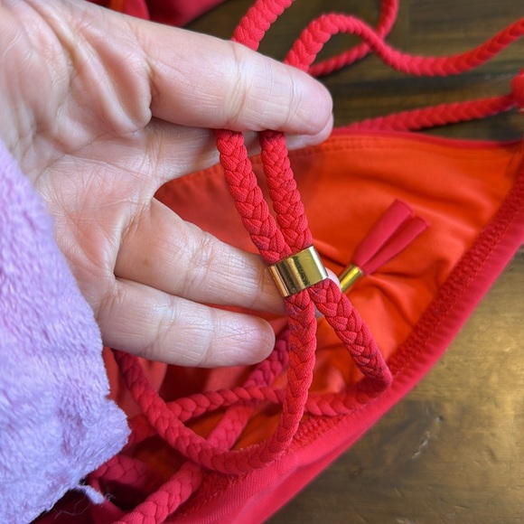 Robin Piccone Ava Braided Cut Out One Piece Swimsuit Fiery Red Size 8 - Picture 6 of 10